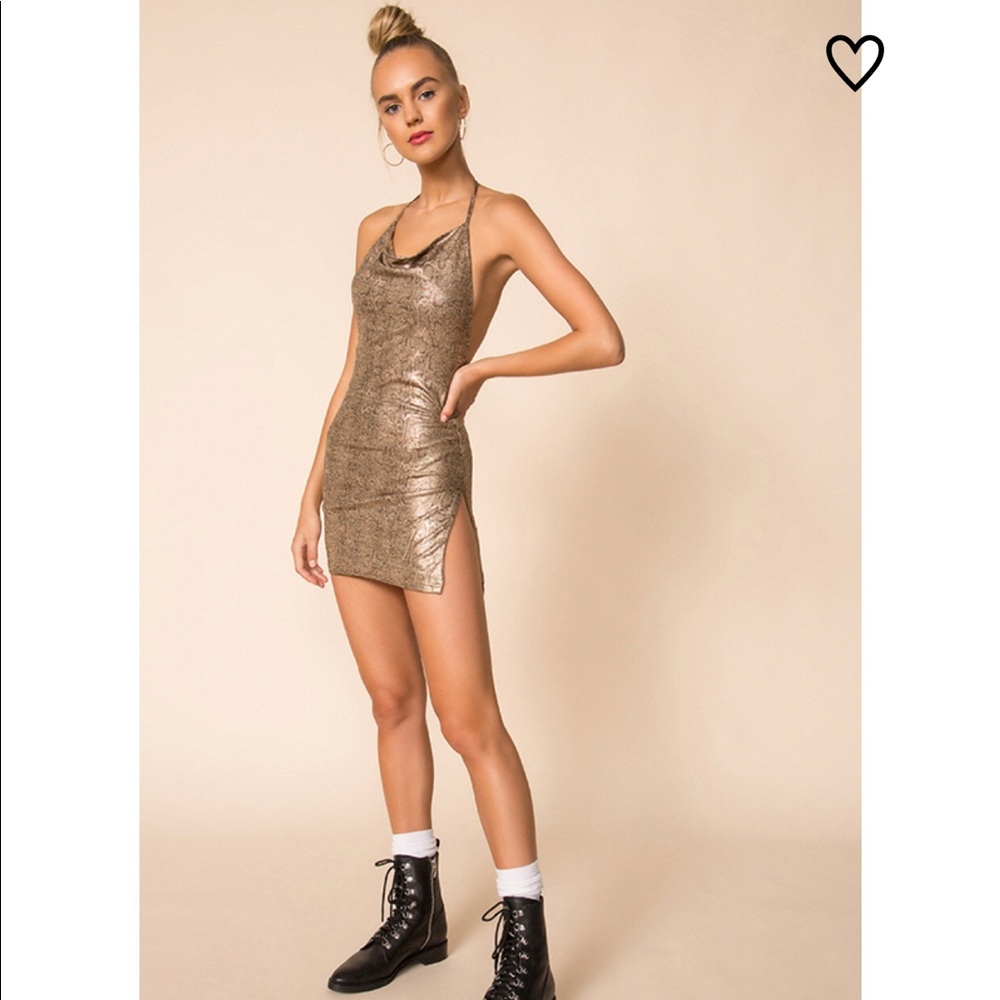 Gold Snakeskin Halter Dress